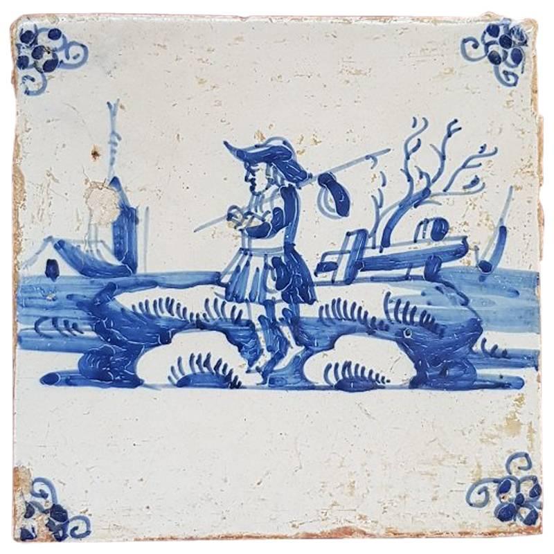 Late 18th Early-19th Century Dutch Delfts Blue Tile