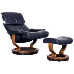 Ekornes Stressless Buckingham L Armchair & Footstool Set Blue Leather Recliner