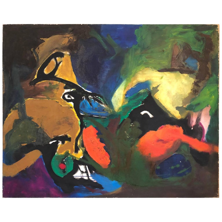 Bold Large Abstract MidCentury Modern Painting For Sale at 1stDibs