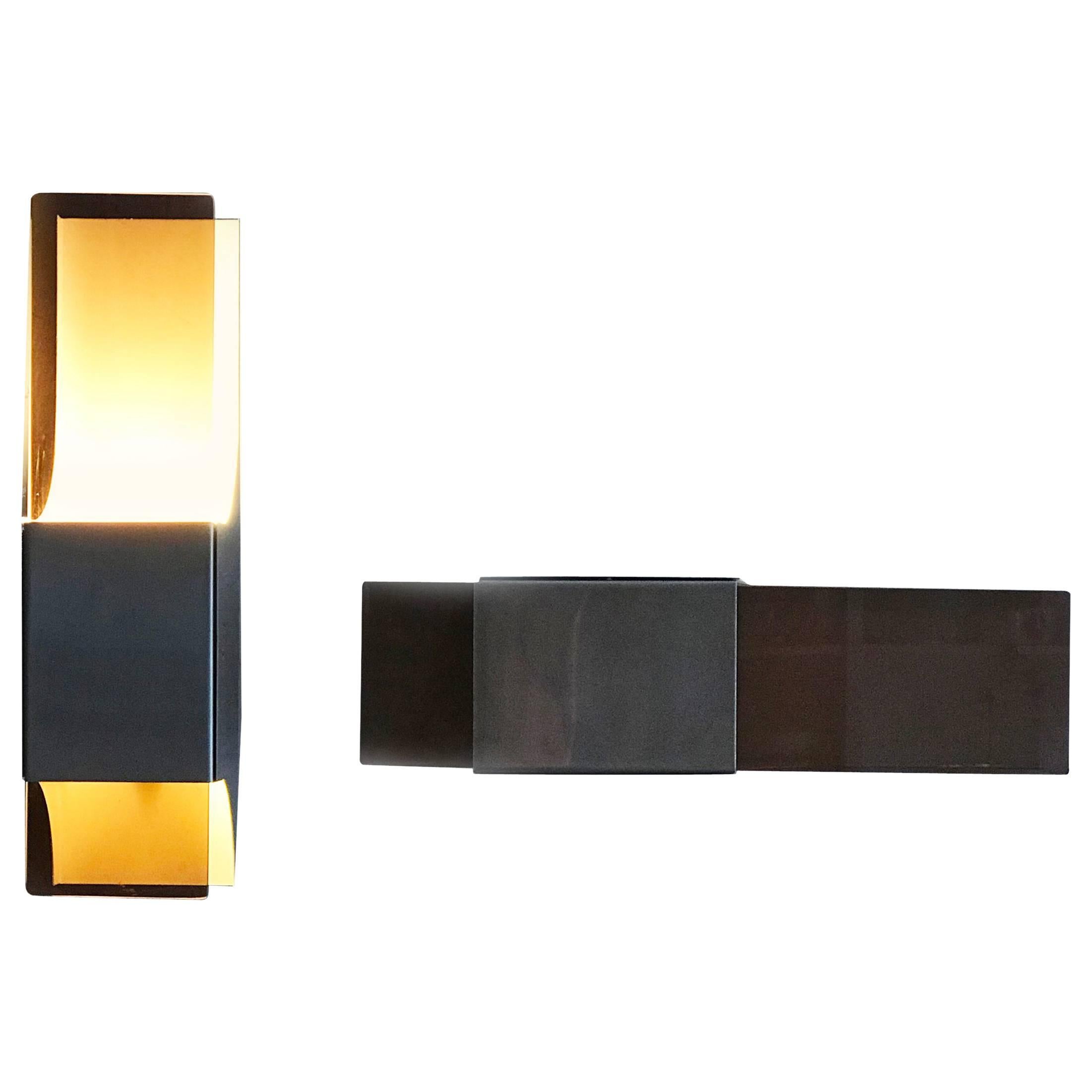 Smoked Methacrylate and Stainless Steel Sconces, 1970s, Set of Two