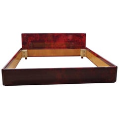 Aldo Tura Red Goatskin Double Bed, 1970s