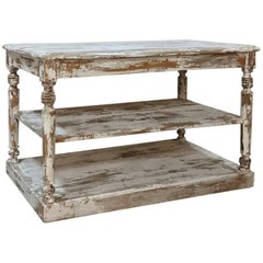 Antique French Store Counter, Island with Scraped Paint Finish