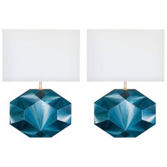 French Art Deco Inspired Straw Marquetry Lamps Designed by Jallu, Model Eloane