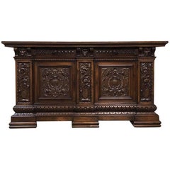 Antique Italian Renaissance Hand-Carved Walnut Buffet