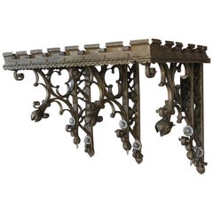 Antique 19th Century Gothic Wrought Iron Hand-Painted Wall Shelf from Chapel