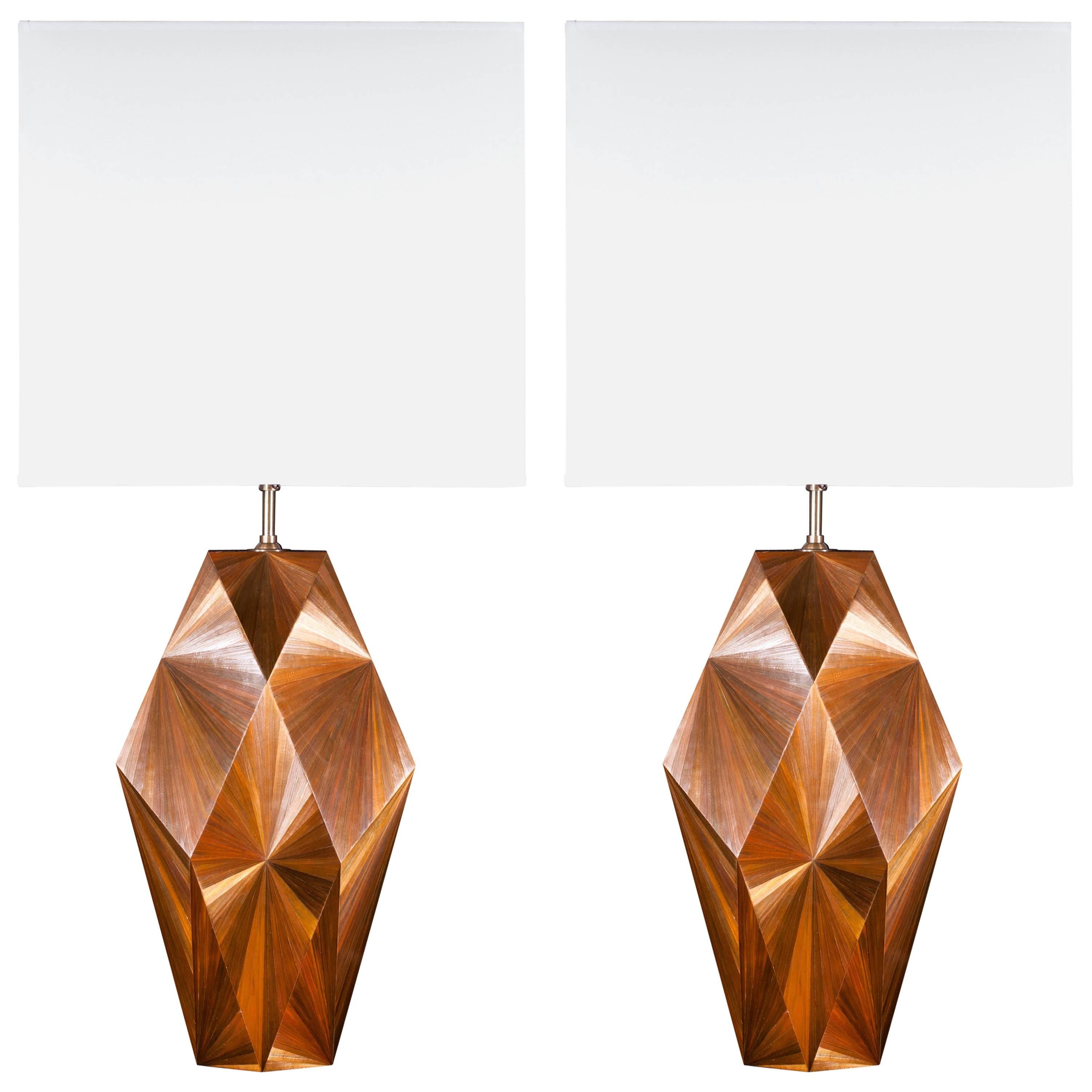 French Art Deco Inspired Straw Marquetry Lamps Designed by Jallu Model Emeline For Sale