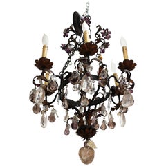 Hollywood Regency Rock Crystal Chandelier with Carved Apples and Pears