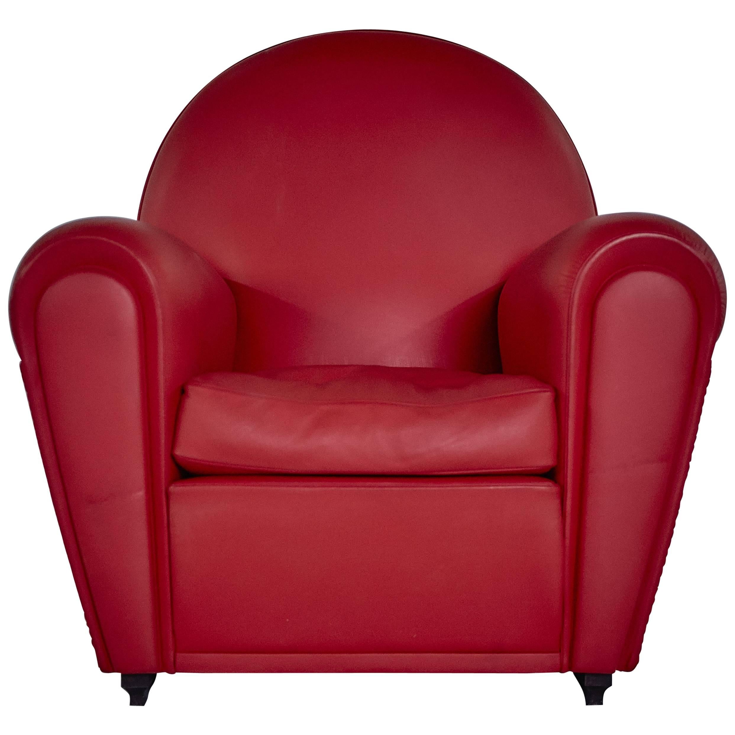 Renzo Frau Art Deco Style Red Leather Italian Fair Armchair, 1990s For Sale