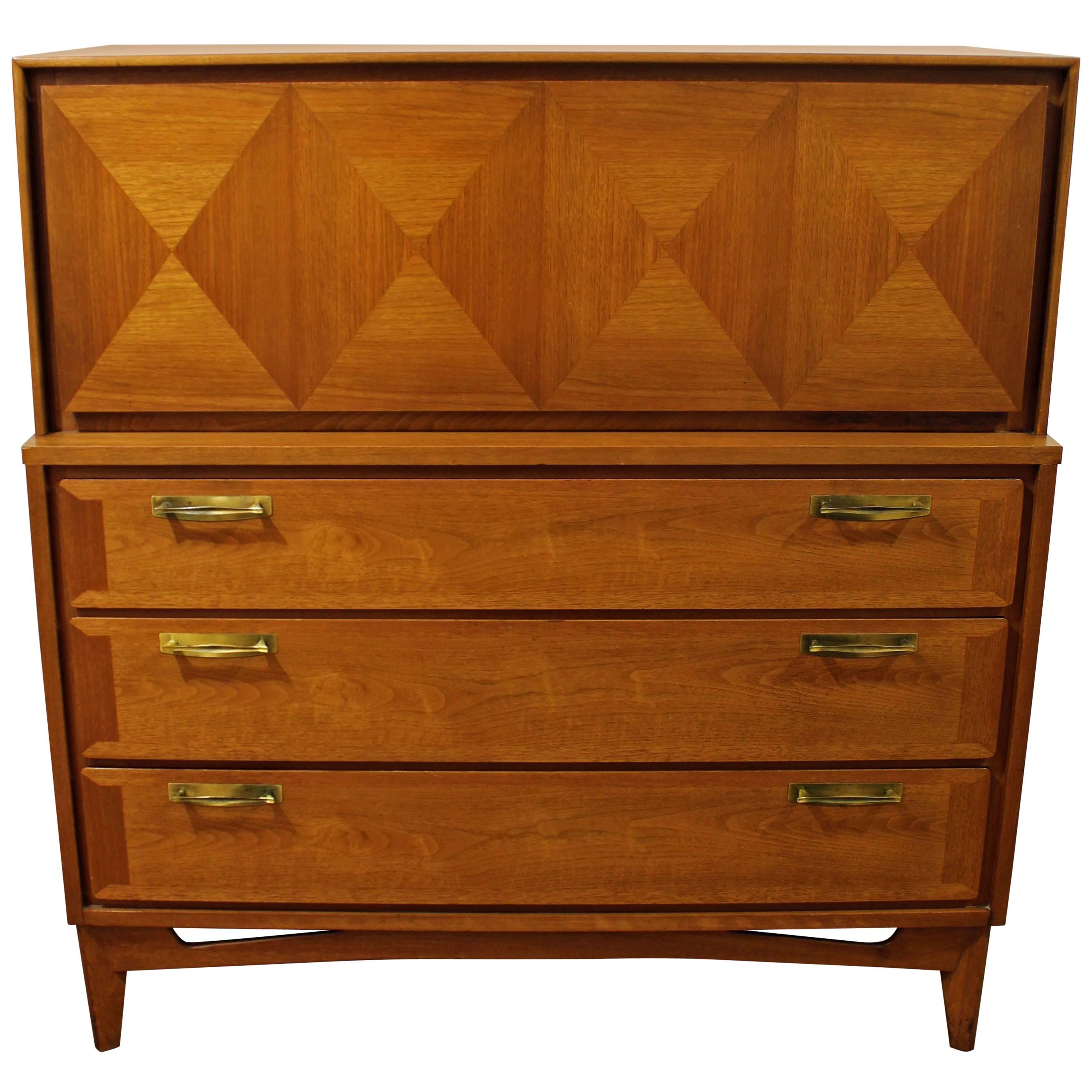 Mid-Century Modern Red Lion Co. Parquet-Front Tall Chest