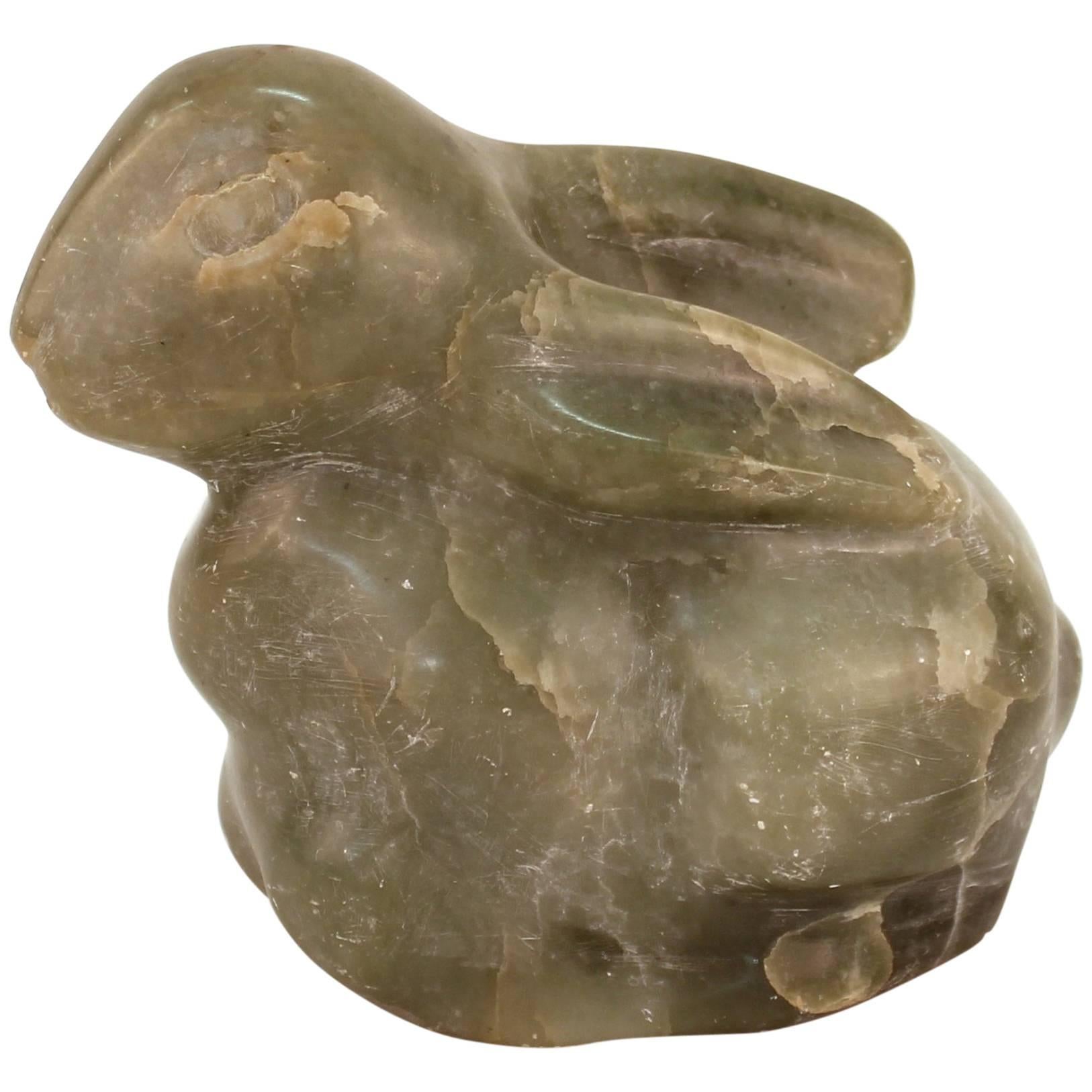 Mid-Century Modern Green Quartzite Sculpture of a Rabbit