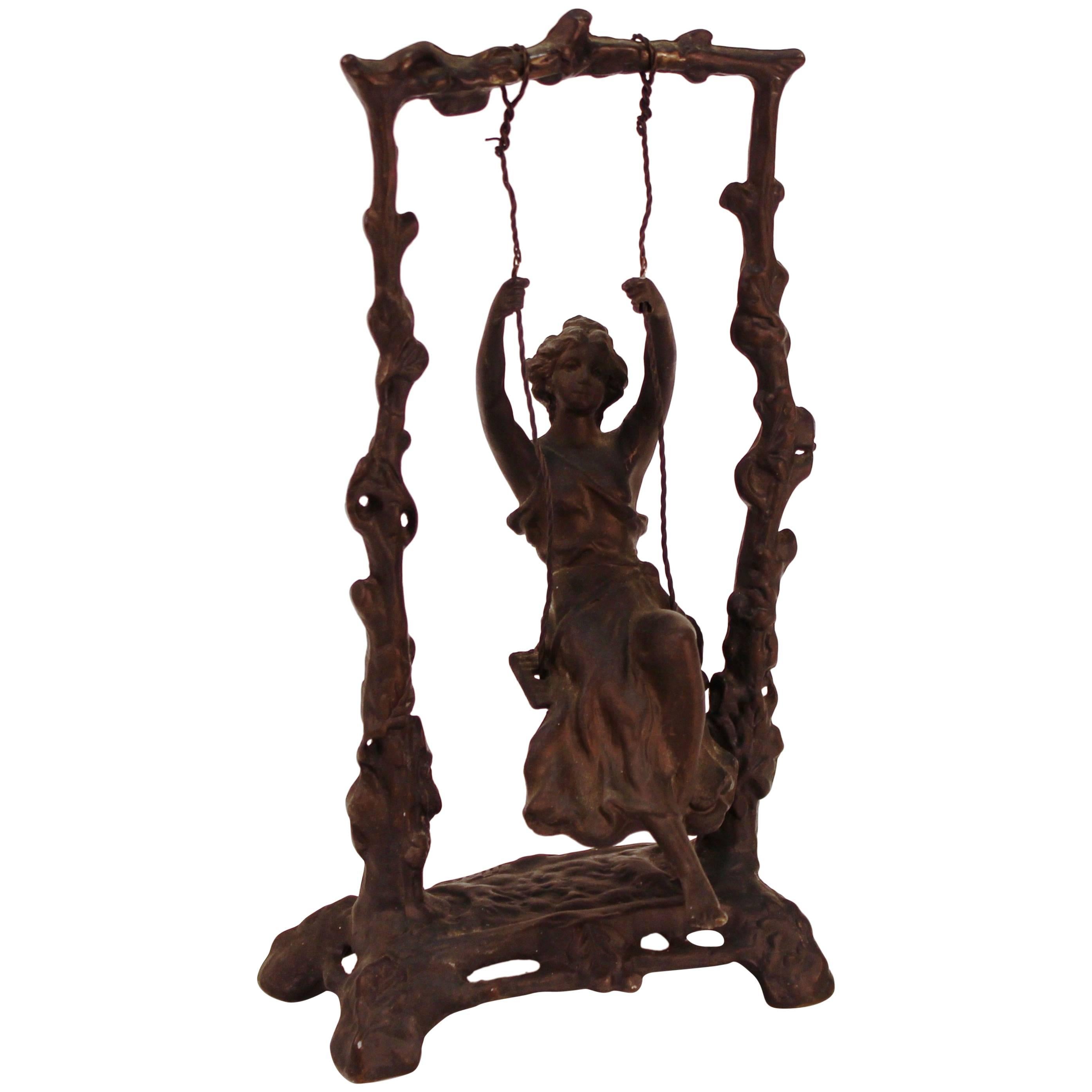 Art Nouveau Bronze Sculpture after Auguste Moreau titled 'Girl on Swing'