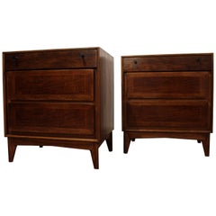 Midcentury Red Lion Furniture Parquet Front Nightstands