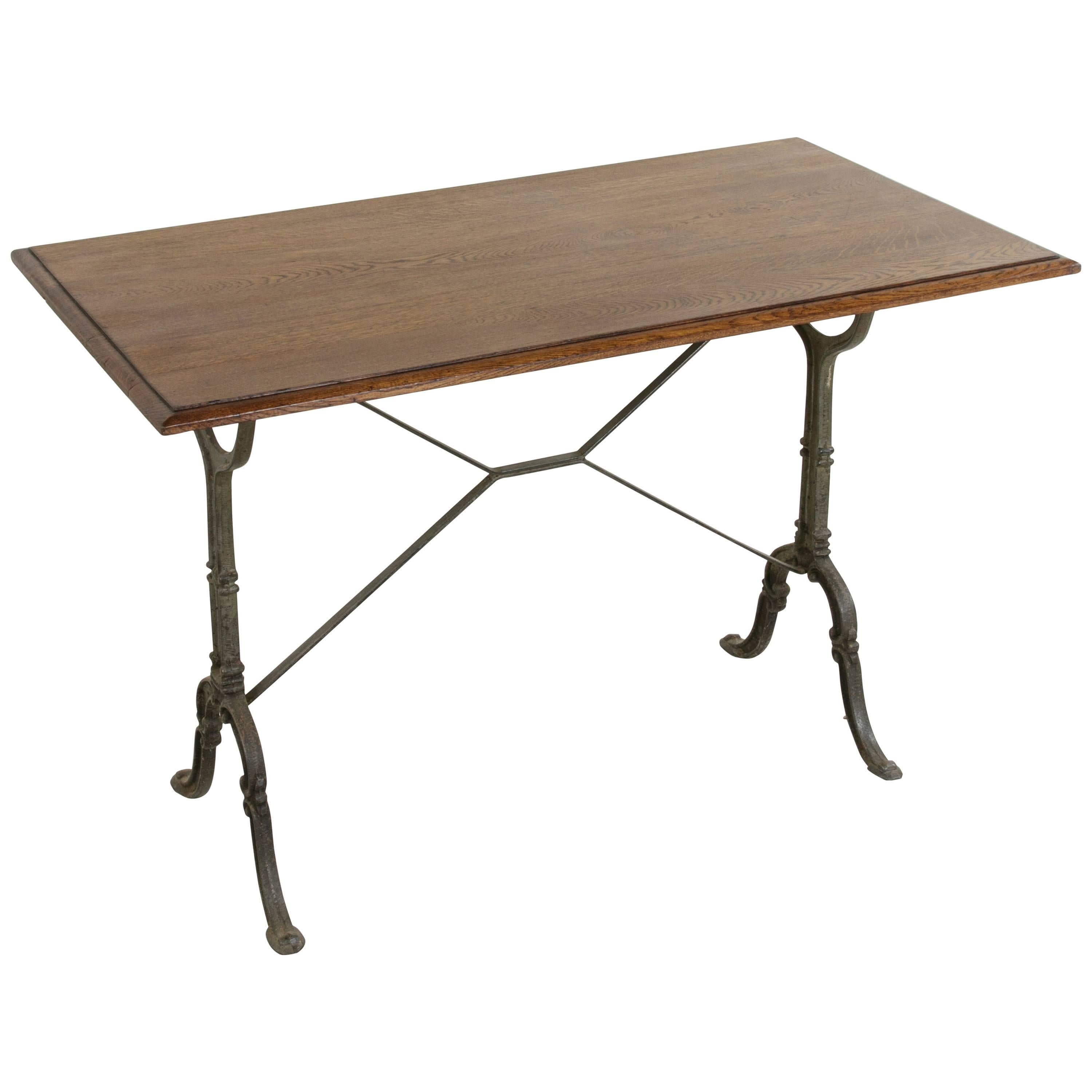 Early 20th Century French Cast Iron Bistro Table or Cafe Table with Oak Top