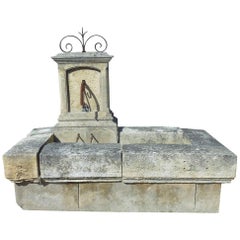 Antique Garden Wall Fountain in Patinated Natural Stone and Old Wrought Iron, Provence