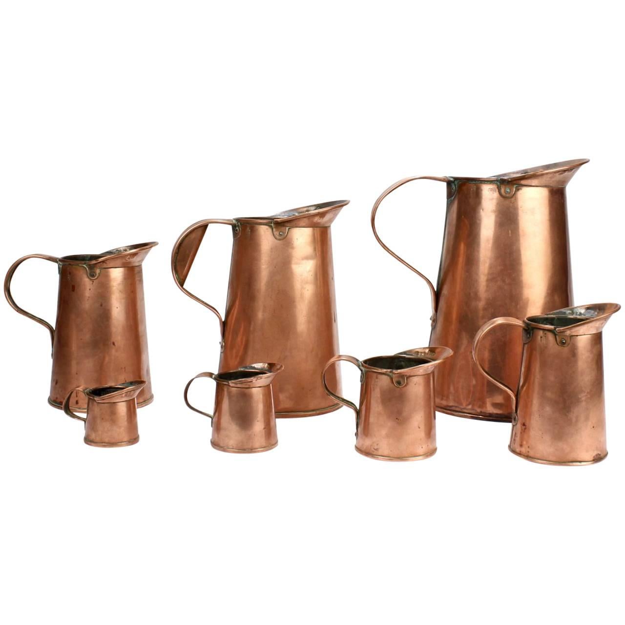 Set of Seven Antique 19th Century New York Graduated Copper Measures by B. Budde