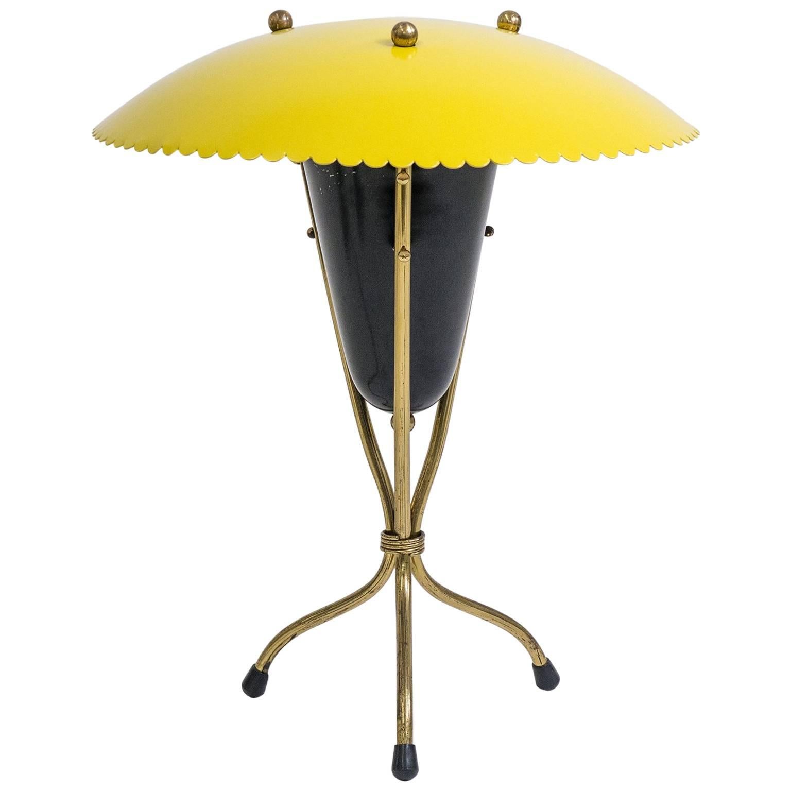 Italian Brass and Lacquered Tripod Table Lamp, 1950s
