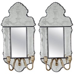 Pair of Engraved Bevelled Edge Sconces