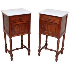 Antique Pair of French Rosewood Marble-Top Bedside Cabinets