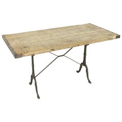 Vintage Early 20th Century French Cast Iron Bistro Table Cafe Table with Rustic Pine Top