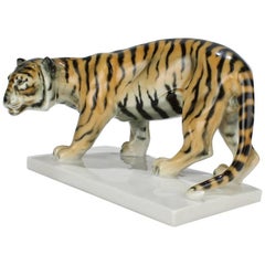 Art Deco Walking Tiger Porcelain Figurine by G. V. Döring for Schwarzburger