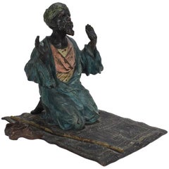 Cold Painted Orientalist Vienna Bronze of an Arab Man in Prayer by Franz Bergman