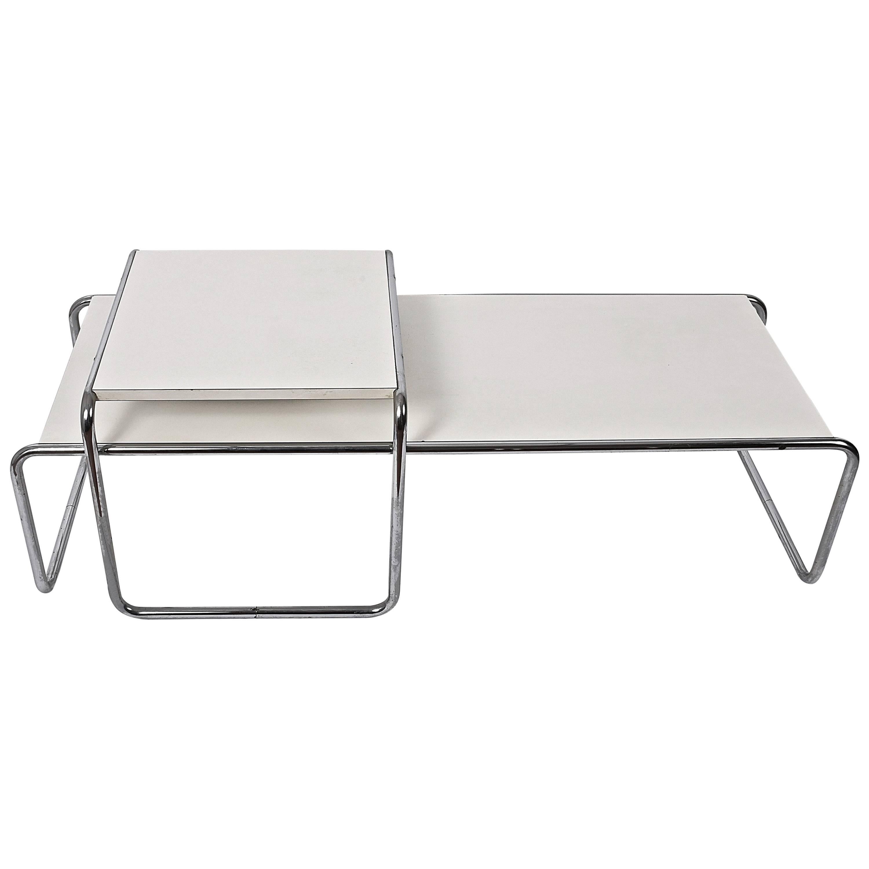 Marcel Breuer White Laminated Wood and Steel 'Laccio' Side Table, Bauhaus