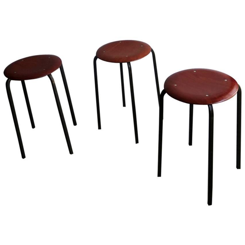 Three Stackable Elegant Stools with Molded Plywood and Rosewood Venner Seat For Sale