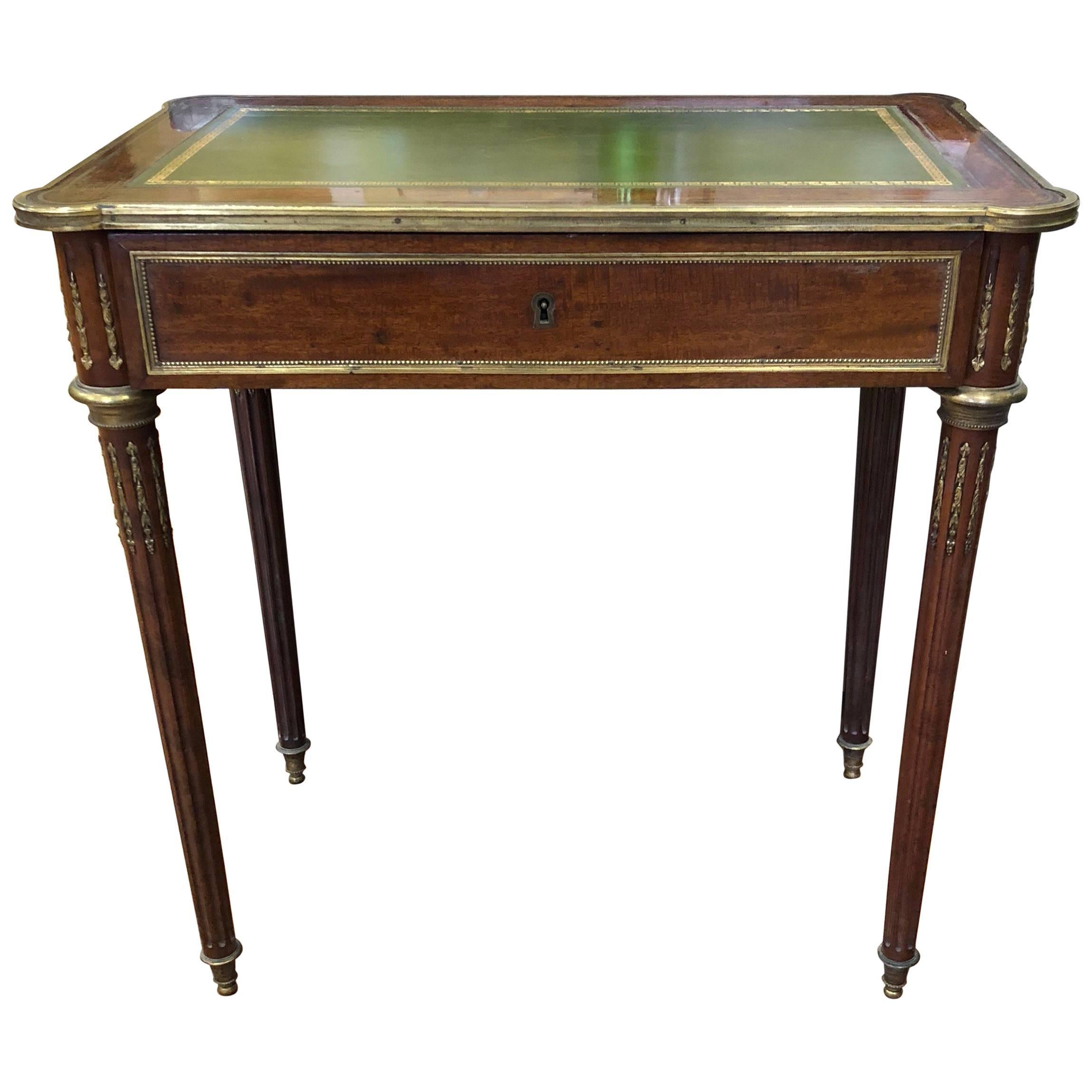 Louis XVI Style Brass Inlaid Mahogany Desk, 20th Century For Sale