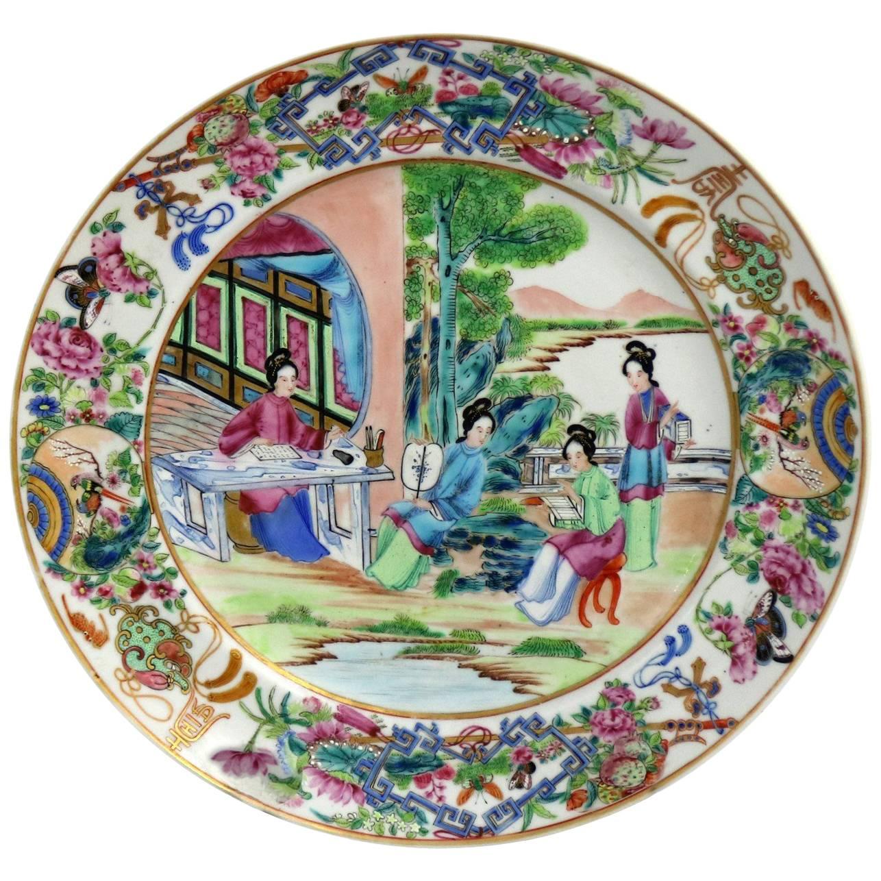 Chinese Porcelain Rose Medallion Plate Qing Dynasty