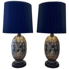 Spectacular Pair of Mid-Century Chinoiserie Glass Lamps
