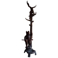 Antique Continental Black Forest Carved Wood Bears Hallstand Coat Stand