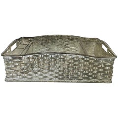 1970s Silver-Plate Basketweave Table Service Caddy