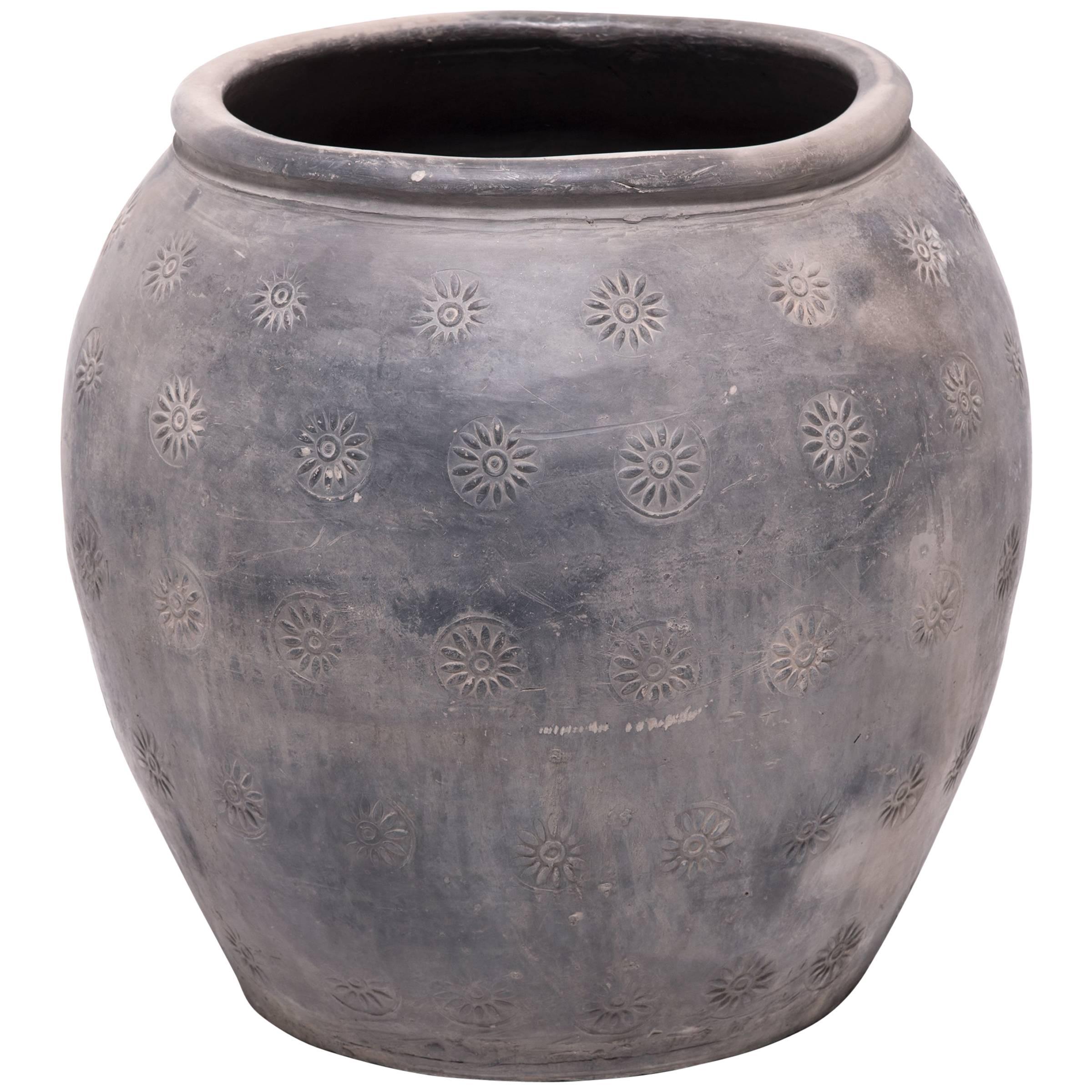Early 20th Century Chinese Unglazed Stamped Clay Jar