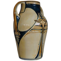 Vase en poterie d'art et d'artisanat néerlandais ancien et peint à la main DKP Dordtsche Kunst