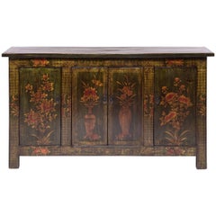 Antique Early 20th Century Mongolian Floral Painted Coffer