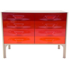 Raymond Loewy Six-Drawer Cabinet for DF 2000, Red to Orange Drawer Fronts