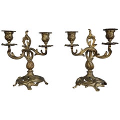 Small Pair of Early 20th Century Gilt Bronze French Candelabras / Candleholders