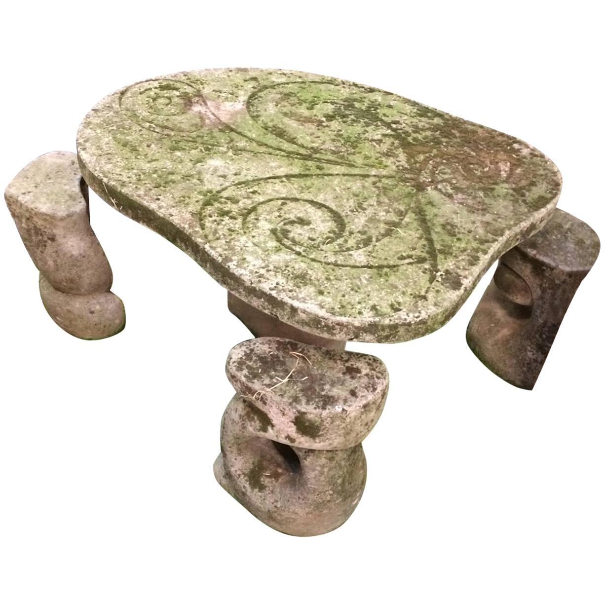 Vicenza Stone Garden Table and Stools, Italy, 1940s