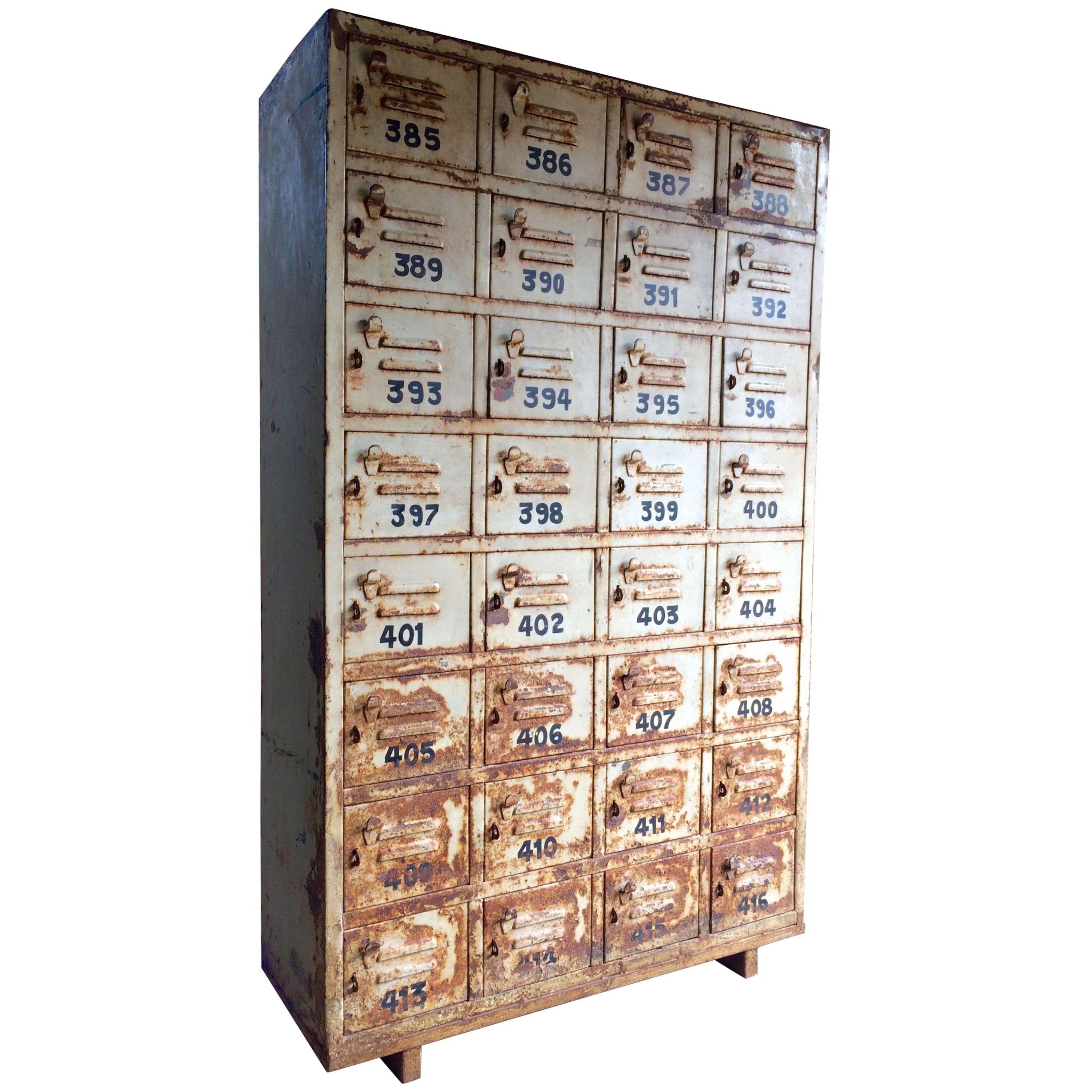 Vintage Painted Metal Lockers Cabinet Industrial
