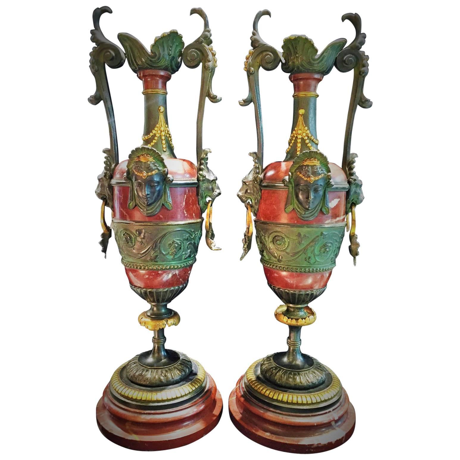 Napoleon III Marble and Bronze Garniture, France, 19th Century For Sale