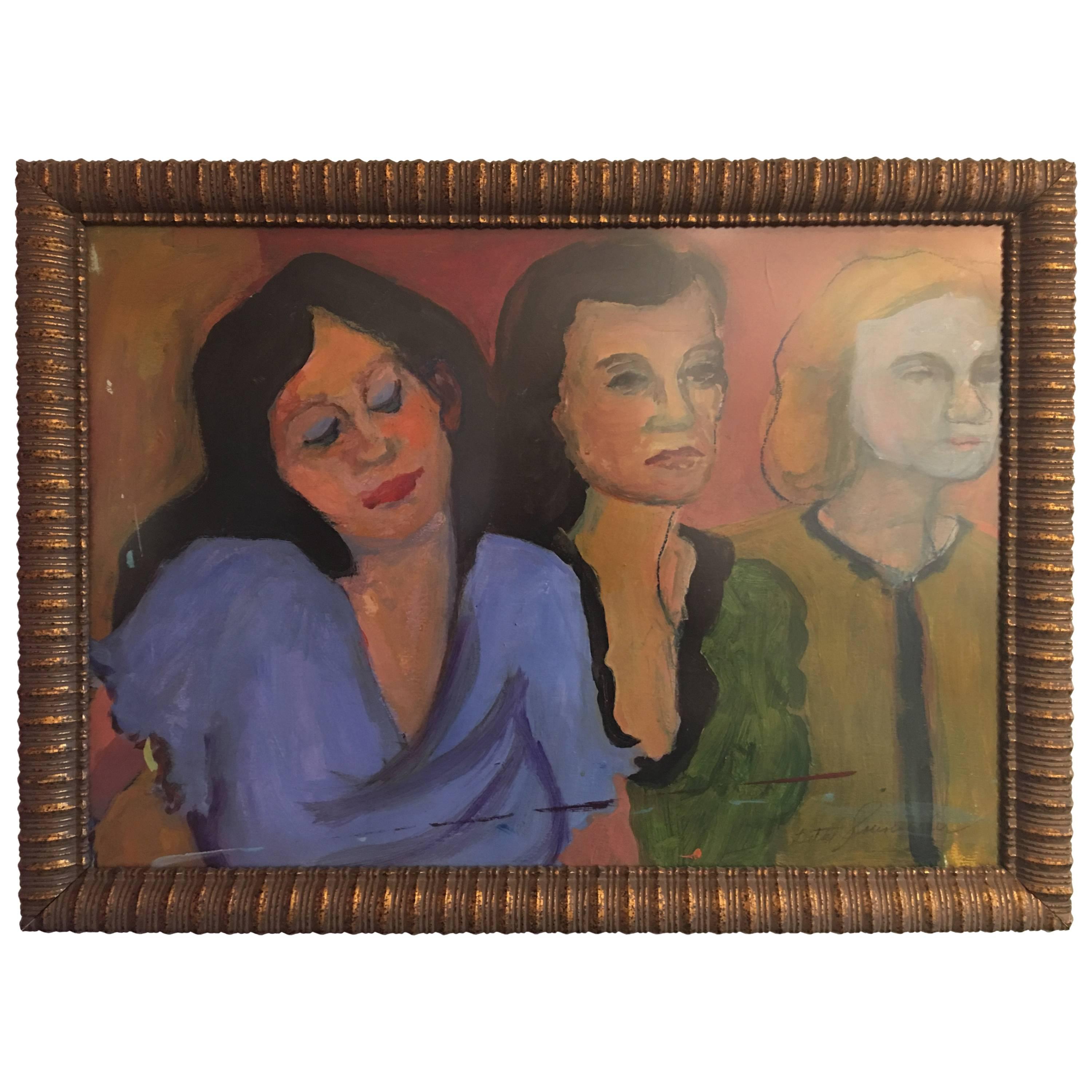 1950s Trio of Women Pastel Painting For Sale