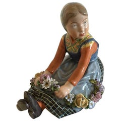 Royal Copenhagen Overglaze Figurine of Flower Girl Jylland #12421
