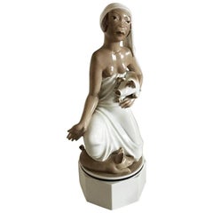 Royal Copenhagen Over-Glazed Figurine of Oriental Woman with Pigs #12456