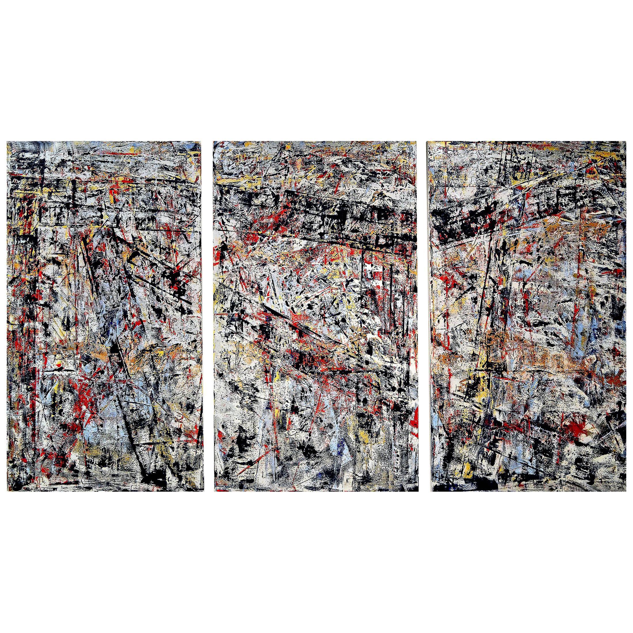 Abstract Oil on Canvas Triptych Titled Seen and Unseen by Aaron Finkbiner For Sale