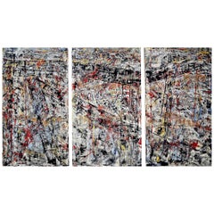Abstract Oil on Canvas Triptych Titled Seen and Unseen by Aaron Finkbiner