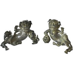 Pair of Very Fine Bronze Foo Dogs