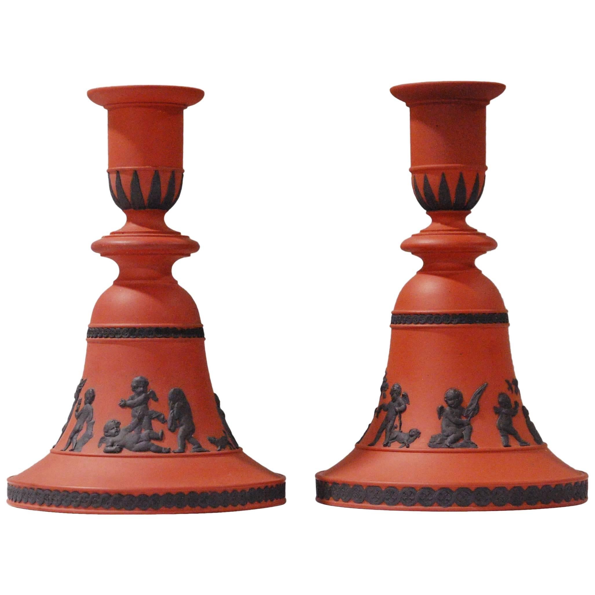 Pair of Rosso Antico Candlesticks, Wedgwood, circa 1820 For Sale
