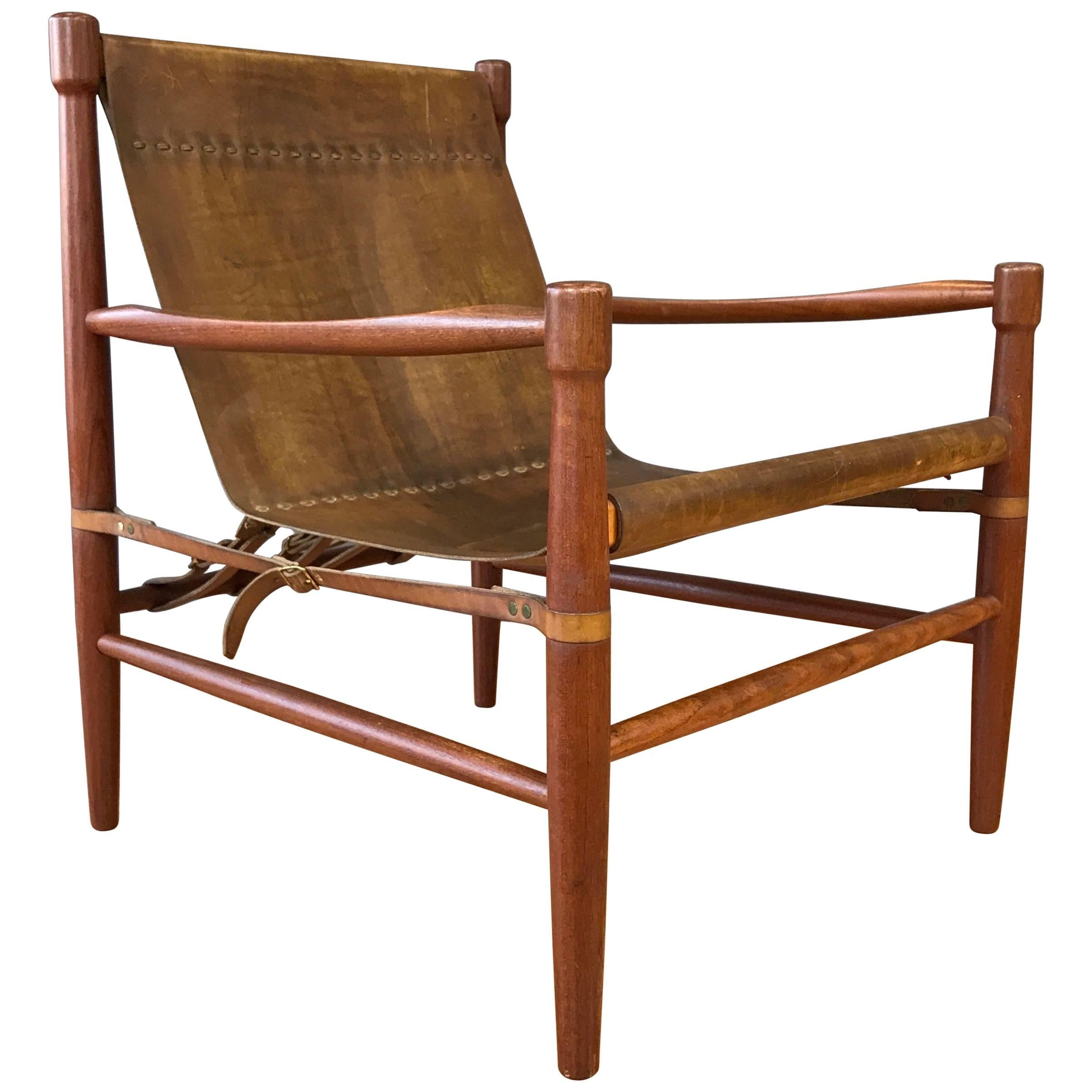 Uncommon Kaare Klint-Style Danish Teak and Leather Safari Chair