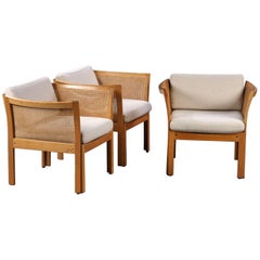 Illum Vikkelso - Ensemble de trois fauteuils danois Plexus en chêne et tissu gris