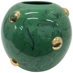 Batignani Mid-Century Modern Italian Green Ceramic Round Vase circa 1950